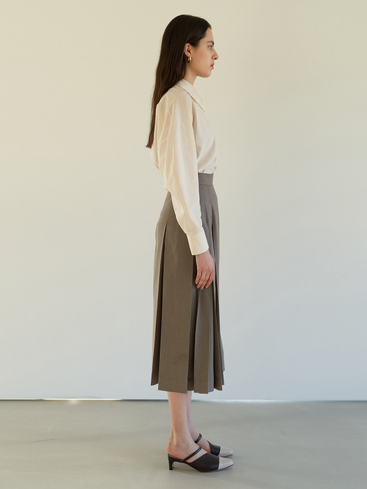 TOS WOOL BLENDED PLEATED SKIRT BROWN