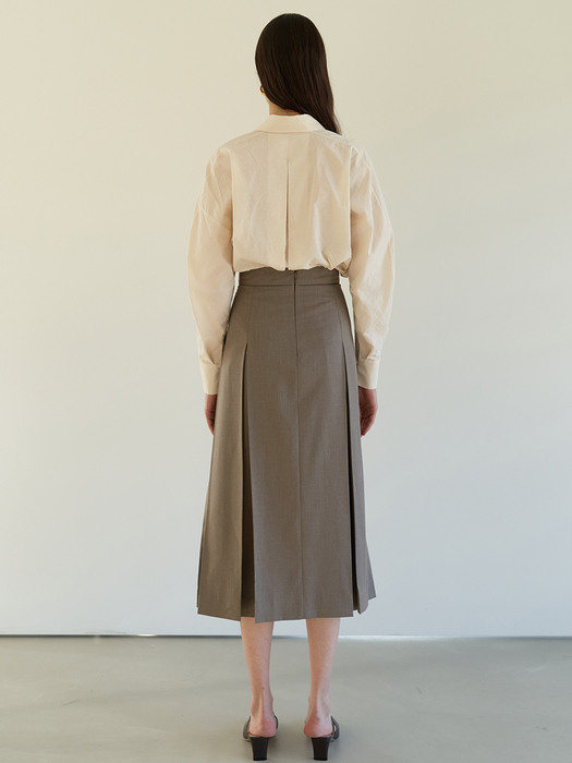 TOS WOOL BLENDED PLEATED SKIRT BROWN