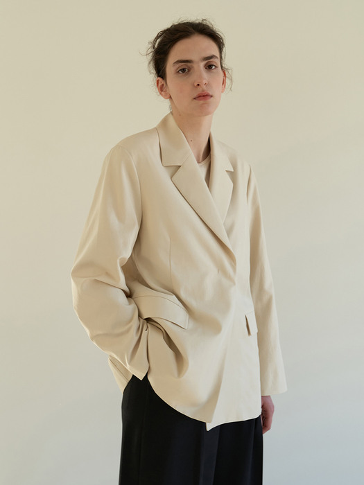 TOS OVER FIT COTTON BLAZER I-BEIGE