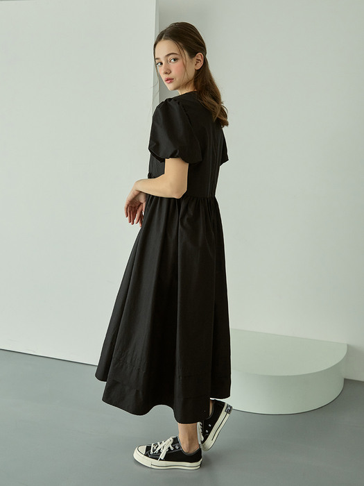 Lovely Puff Sleeve Long Dress (Black)