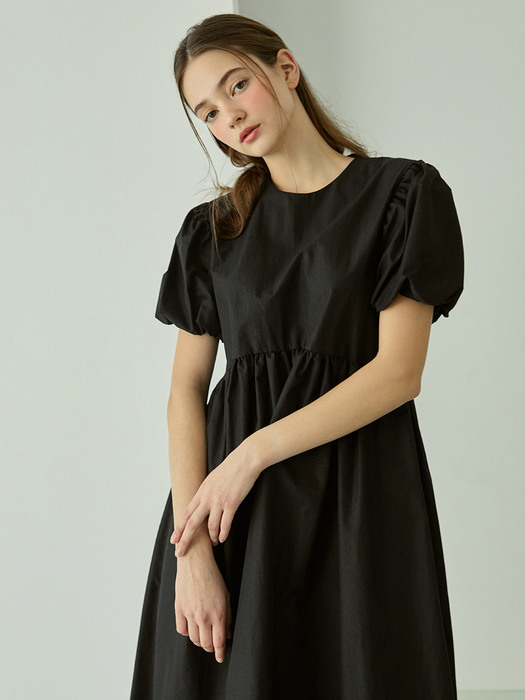 Lovely Puff Sleeve Long Dress (Black)
