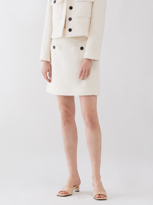 TWEED BUTTON POCKET MINI SKIRT IVORY