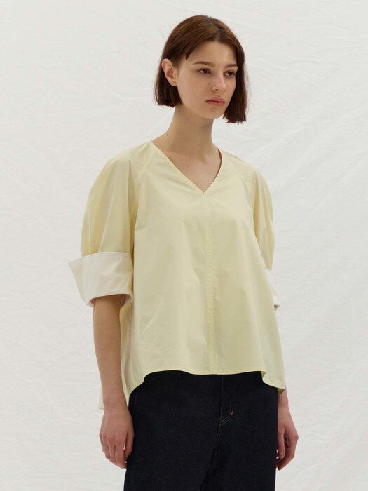 V NECK BLOUSE - LEMON