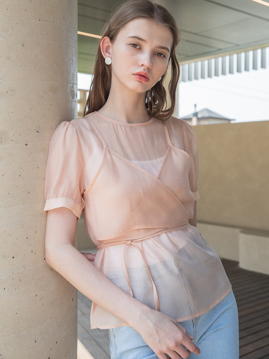 See Through Bustier Blouse Peach