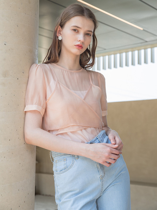 See Through Bustier Blouse Peach