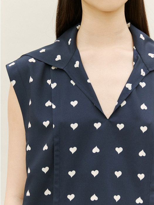 NAVY HAERT PRINT SAILOR COLLAR BLOUSE 