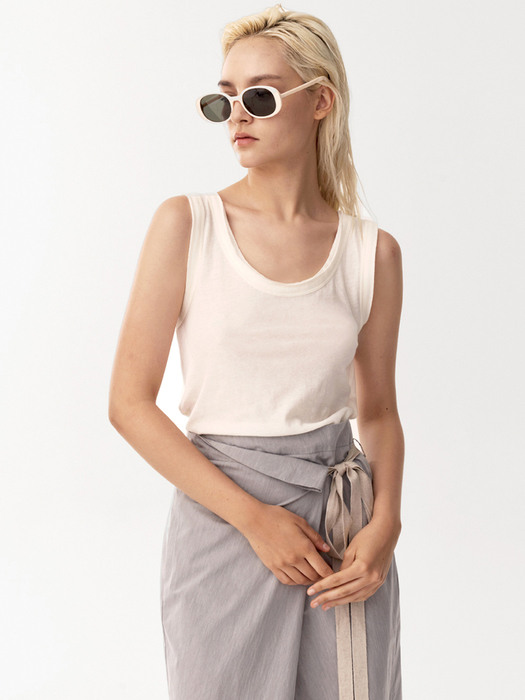 WRAP SHIRRING SLEEVELESS_IVORY