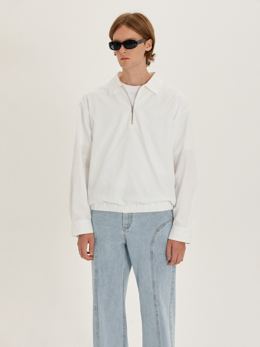 UNISEX TWILL HALF ZIP-UP SHIRTS WHITE_M_UDSH1C102WT