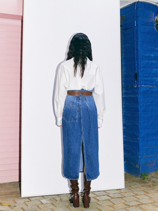 DESTROYED WASHING DENIM SKIRTS, BLUE