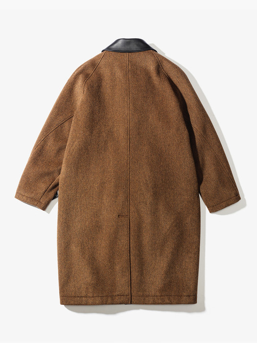 Black Leather Line Balmacan Coat (BROWN)