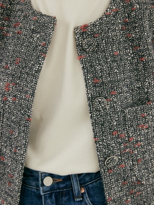 classic cropped tweed jacket [Italian fabric] (grey)