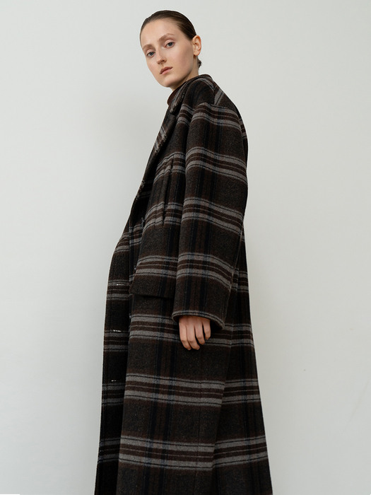WOOL BLEND OVERSIZED CHECKED COAT BR
