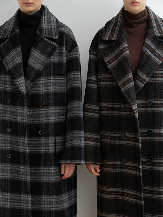 WOOL BLEND OVERSIZED CHECKED COAT BR