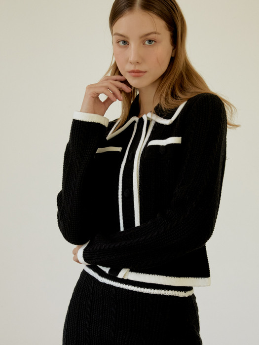 Tweed pocket knit cardigan (black)