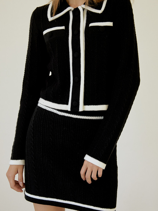 Tweed pocket knit cardigan (black)