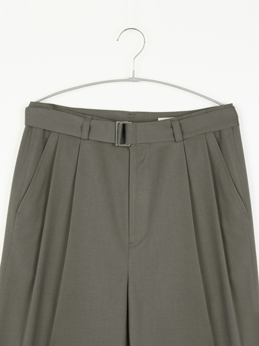 Wool Blended Belted Pants (Khaki Brown)