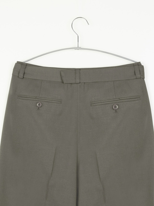 Wool Blended Belted Pants (Khaki Brown)