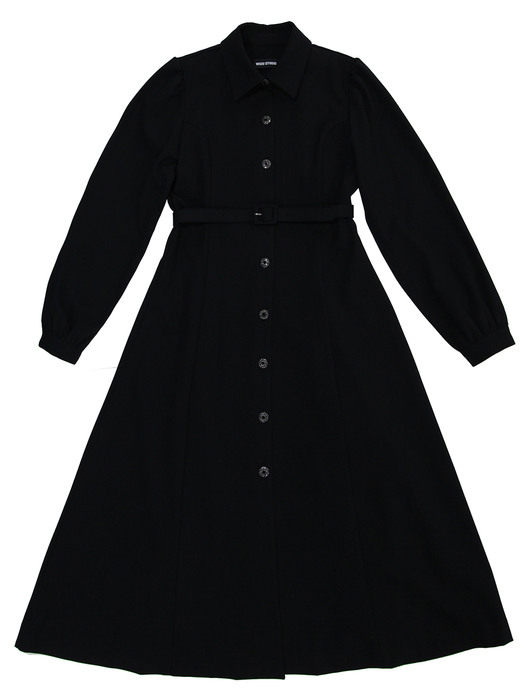 COLLAR BELT LONG ONE-PIECE BASIC BLACK (SPECIAL BUTTON)