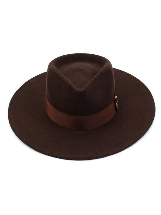 V Brown Long Wool Fedora 울페도라