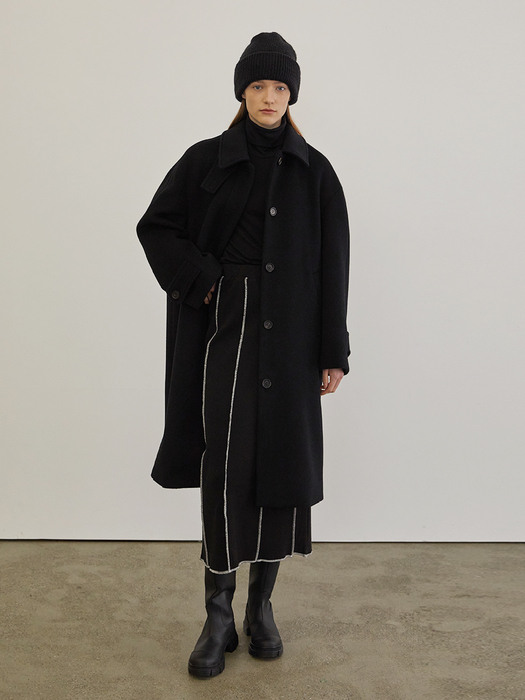 wool balmacaan long coat (black)