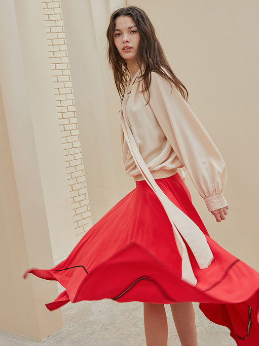Asymmetric Midi Skirt_Red