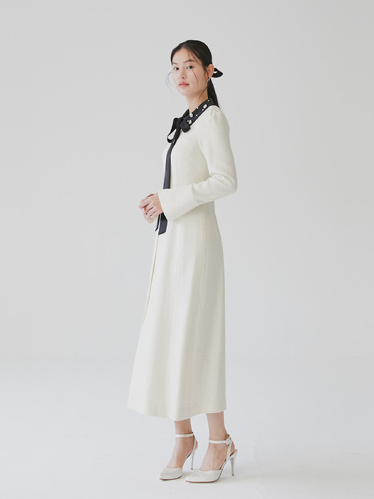 [미전시]TIA Beaded collar dress (Cream ivory)