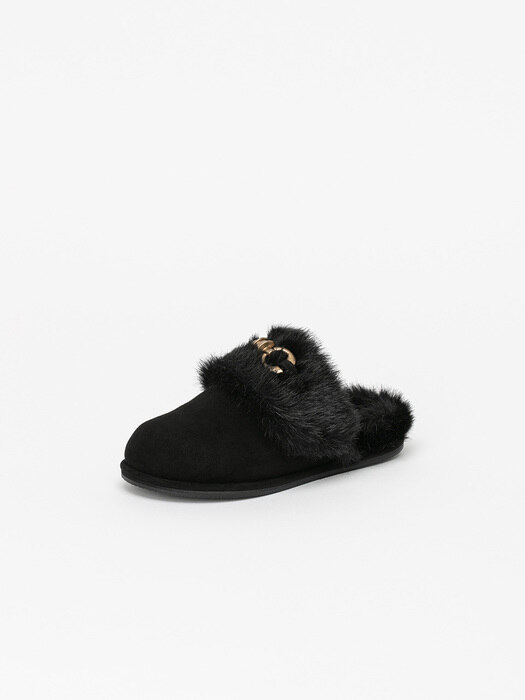 Labana Horsebit Faux-fur Slides in Black Suede