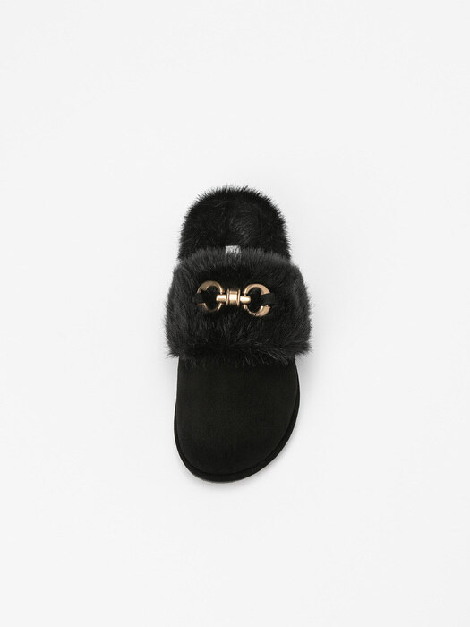 Labana Horsebit Faux-fur Slides in Black Suede