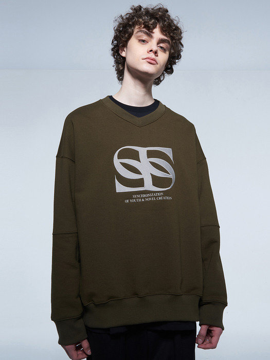 Symbol V-neck Sweatshirt Brown