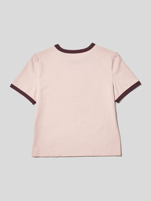 넥 슬리브 컬러 포인트 그래픽 티셔츠 다크 핑크