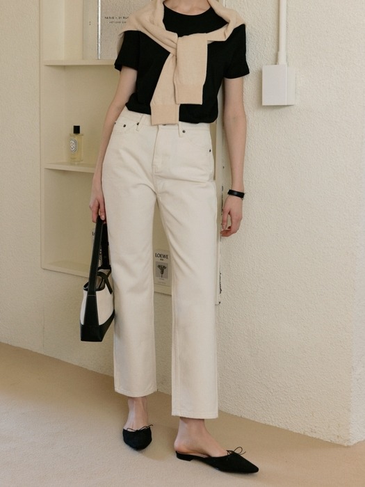 slim straight denim pants  - ivory