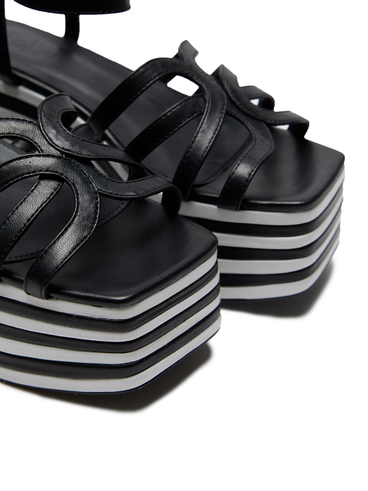 UMBRE Logo Strap Platform Sandals - Black