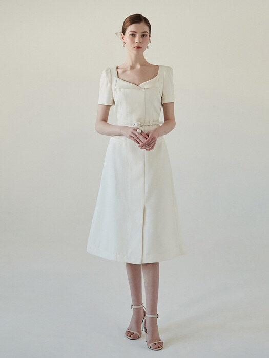 SERENA Satin collar A-line dress (Ivory)