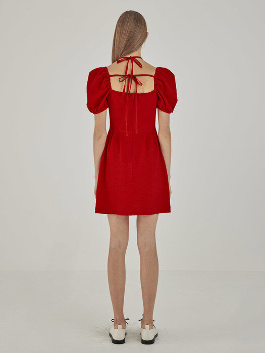 Corsage Halterneck Mini Dress_Red