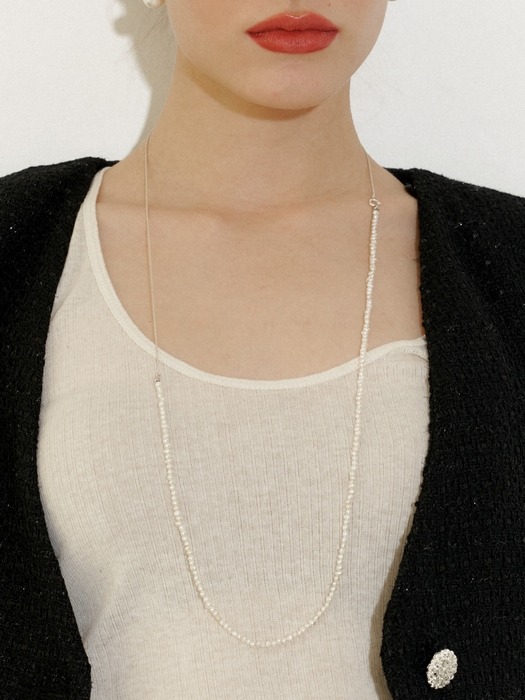 [Silver] Light Natural Pearl Two-Way Long Necklace