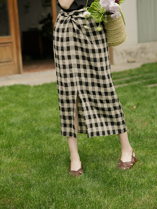 ANNE knotted wrap linen skirt_black