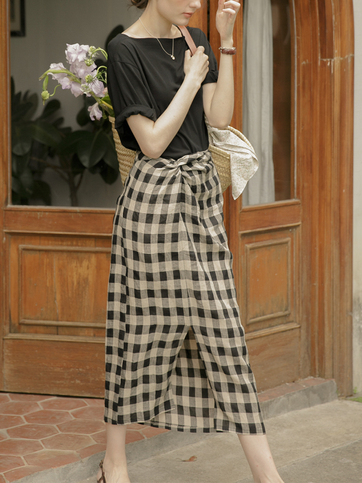 ANNE knotted wrap linen skirt_black
