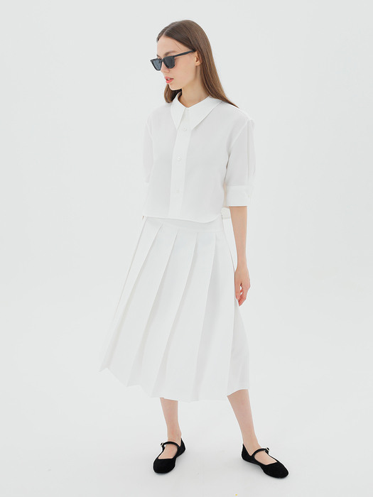 Wide Pleated Midi Skirt Ivory