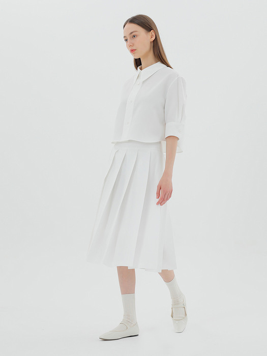 Wide Pleated Midi Skirt Ivory