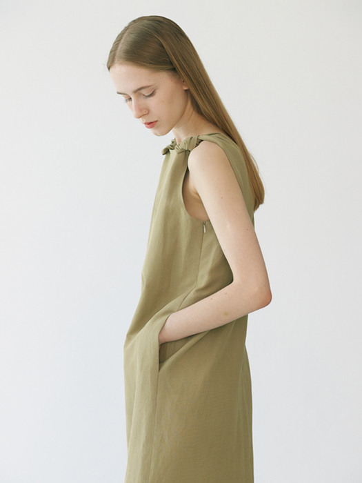 Linen sleeveless dress (khaki)