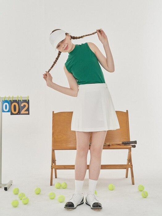 ADJUSTABLE BELTED PLEATED SKIRT W/INNER PANTS_White