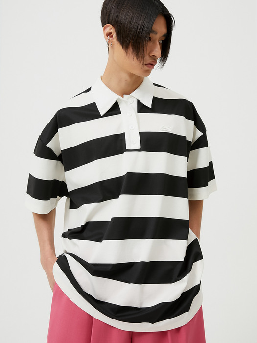 stripe short sleeve polor shirt (black)