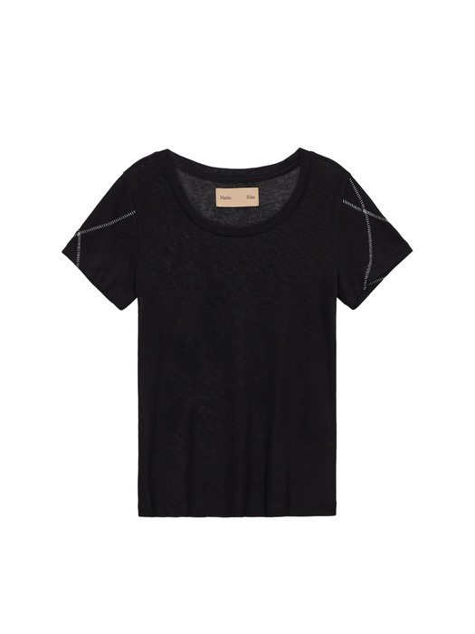 ROUGH STITCH HALF TOP IN BLACK