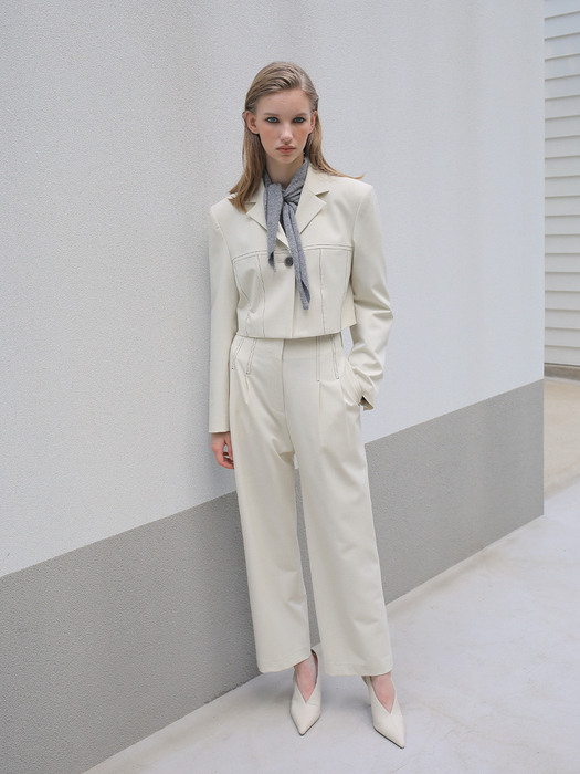 HIGH WAIST STITCH PANTS / BEIGE