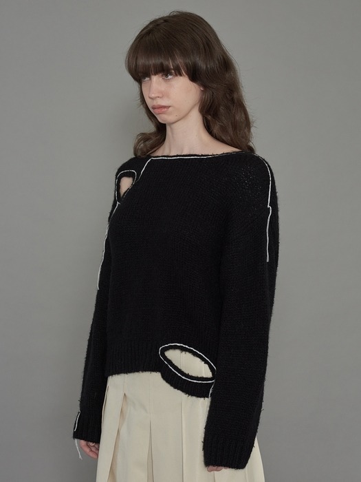 STITCH HOLE KNIT TOP (black)