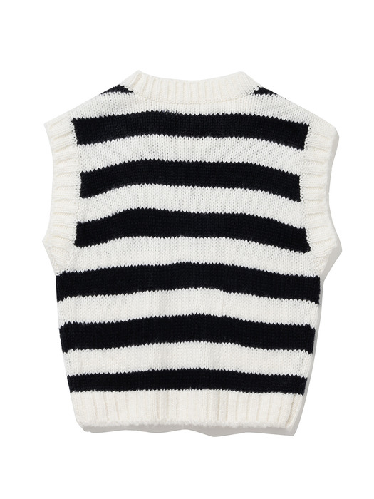 Mohair Fuzzy Stripe Knit Vest [NAVY]