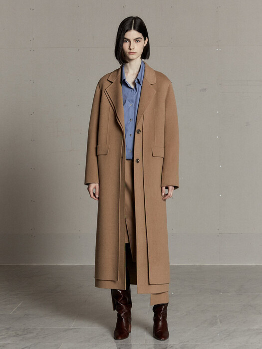 AVENUE Cashmere Blended Double Layered Wool Handmade Coat_Camel