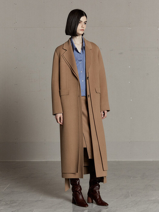 AVENUE Cashmere Blended Double Layered Wool Handmade Coat_Camel