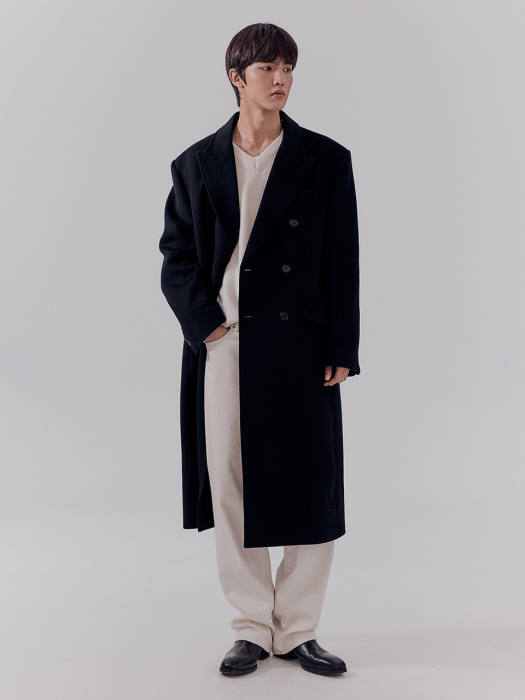 UNISEX TAILORED DOUBLE-BREASTED WOOL COAT BLACK_M_UDCO2D125BK