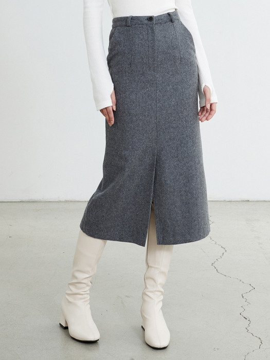AD030 wool H-line slit skirt (charcoal)